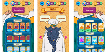 Colorful game shop interface with chef.